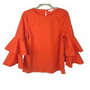BeachLunchLounge Coral Top Blouse Tiered/Bell Sleeve Size M